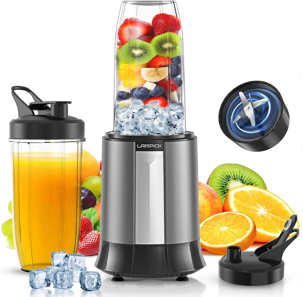 Licuadora Smoothie 1300W, 2 Botellas Portátiles BPA-Free