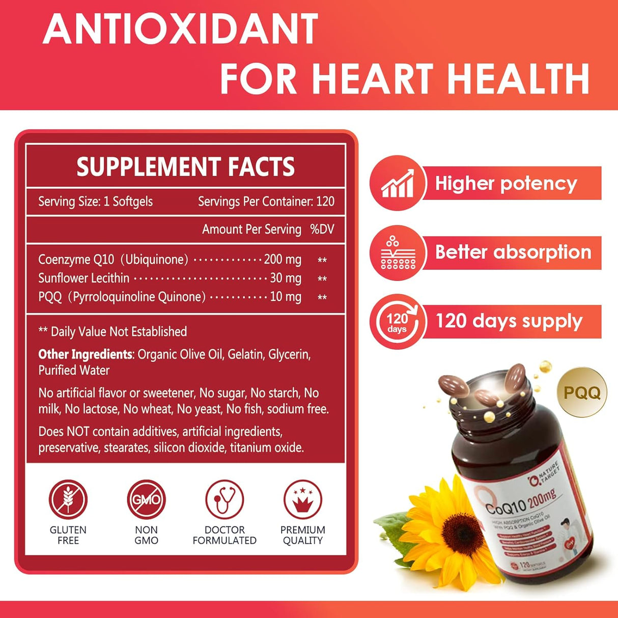 NATURE TARGET CoQ10-200mg + PQQ Cápsulas 120 Servings