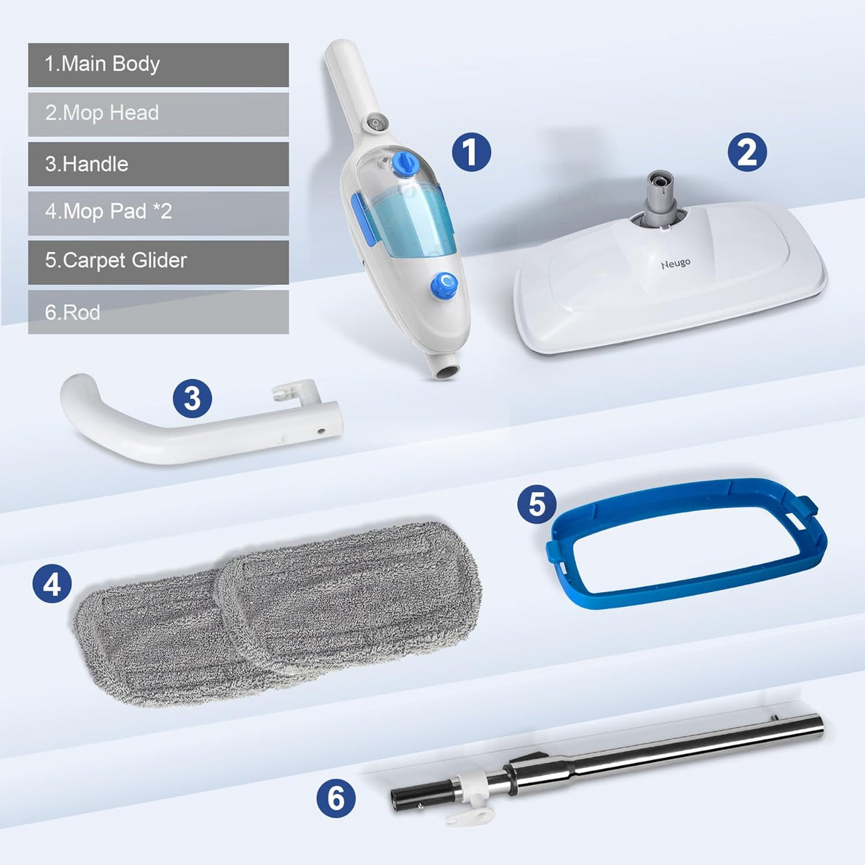 Limpiador de Suelos a Vapor, Marca X, 2 Paños Lavables, 23ft