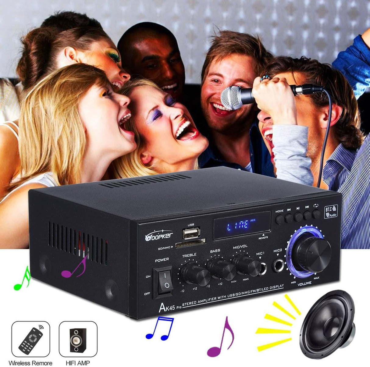 Amplificador Estéreo 50W 2.0 Bluetooth 5.0 AK45 Pro