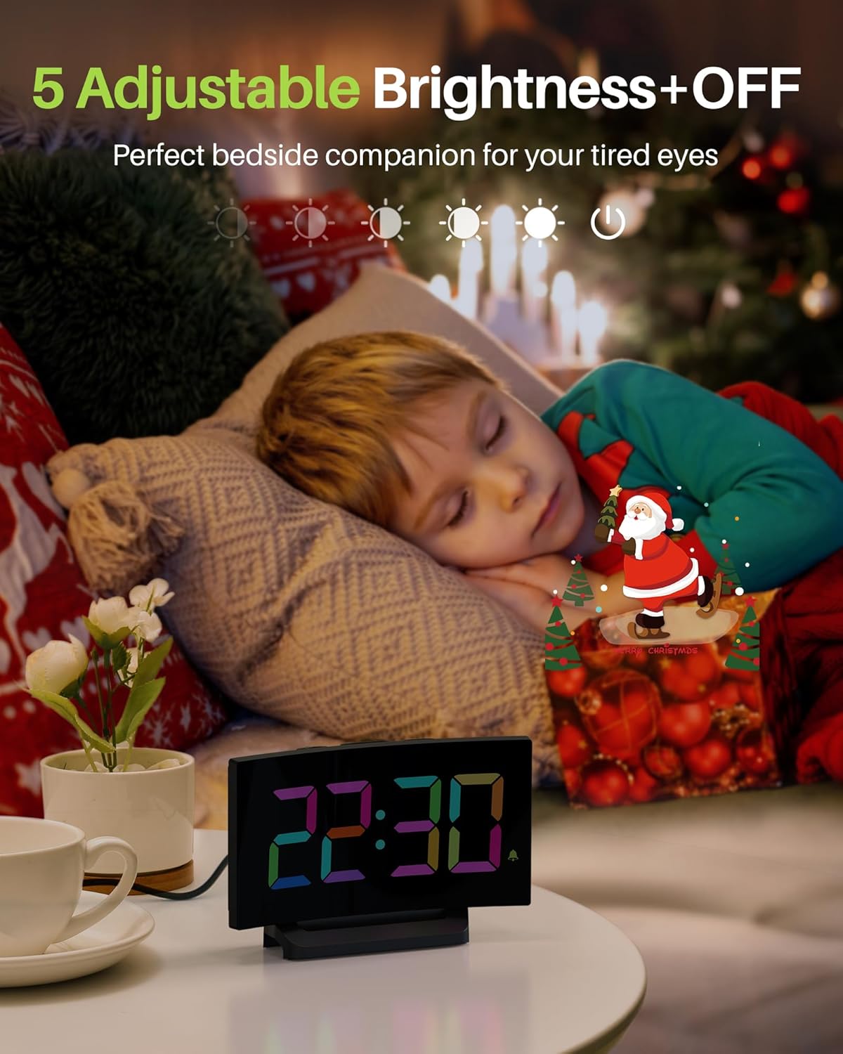 Reloj Despertador Digital Curvo con 5 Brillos, 2 Volúmenes, 3 Tonos