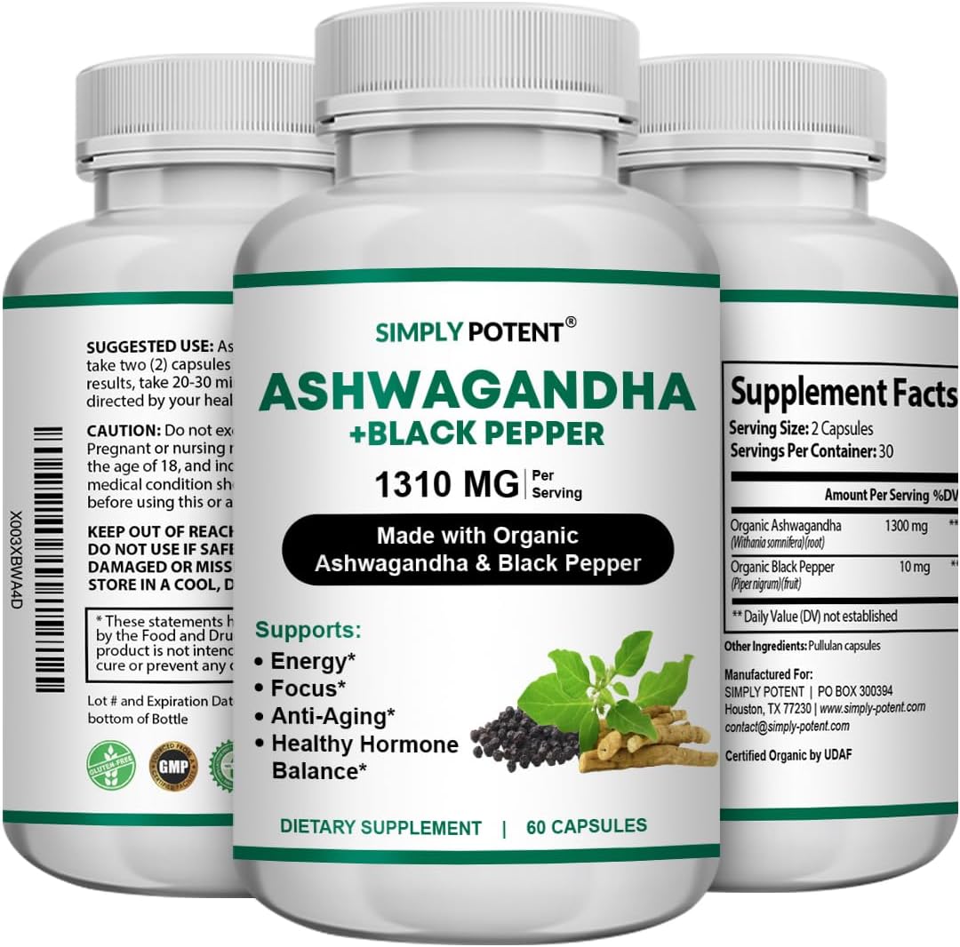 Suplemento Simply Potent Cápsulas de Ashwagandha absorción