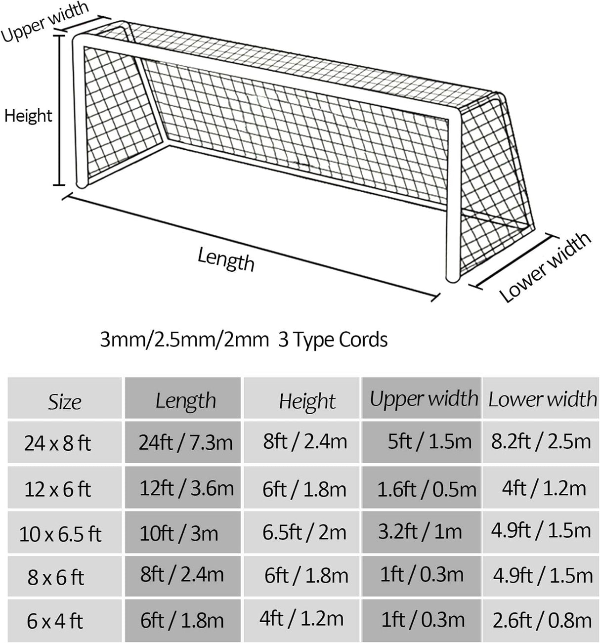 Red de portería de fútbol tamaño completo 24 x 8 pies -