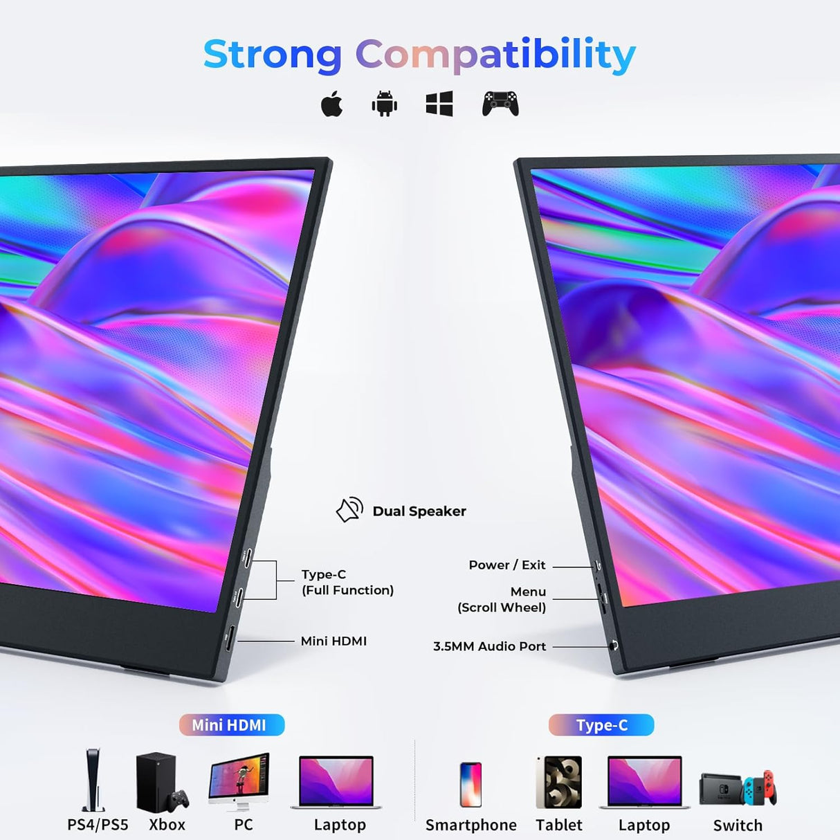 Monitor portátil 15.6 1080P USB C HDMI, HDR Freesync AA