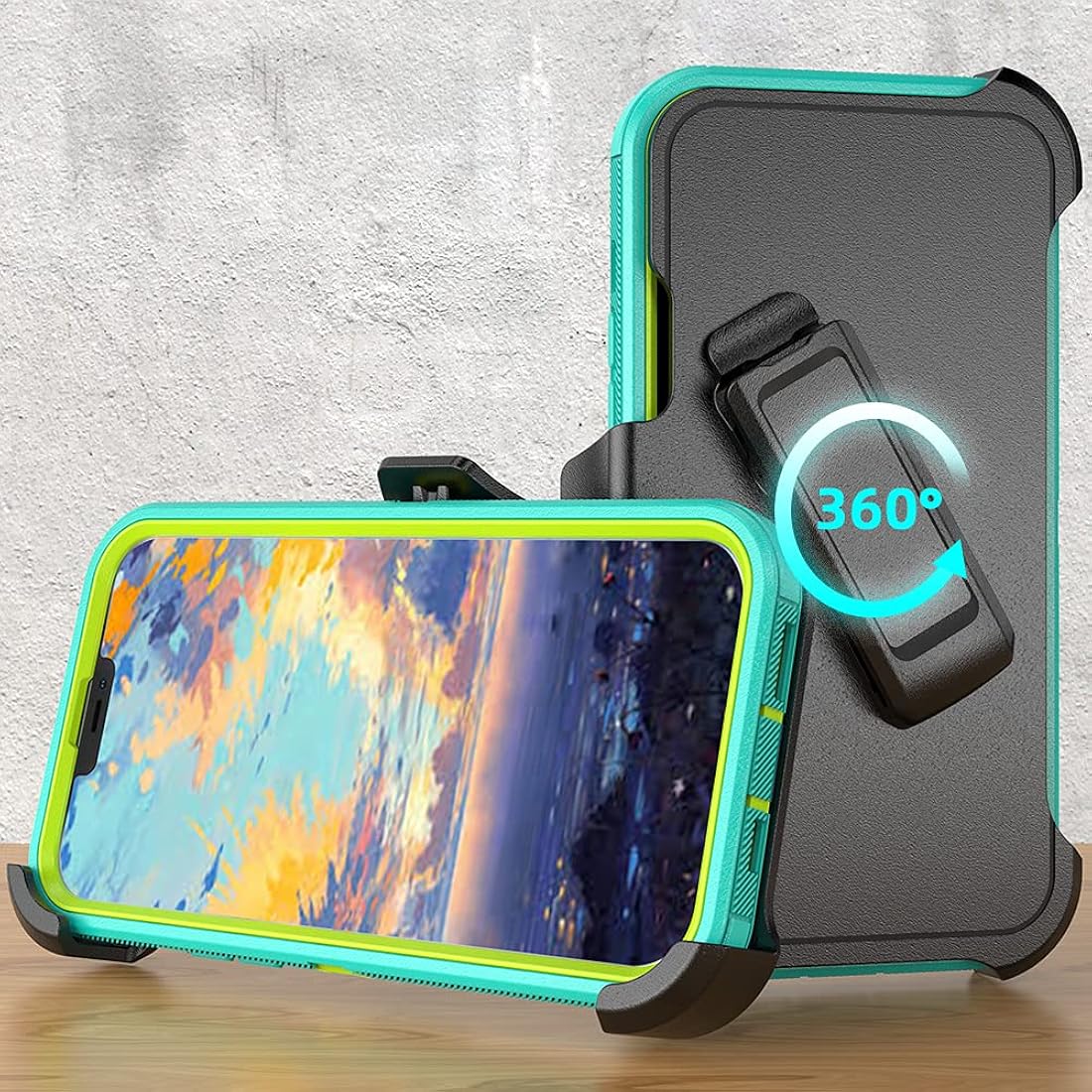 TASHHAR Funda para teléfono iPhone 13 Pro Max, resistente a prueba de golpes, funda protectora con clip para cinturón para Apple iPhone 13 Pro Max 5G 2021 (verde + amarillo)