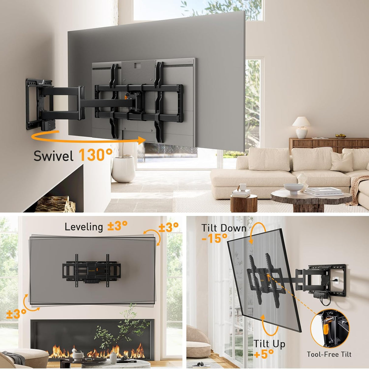 Soporte de TV Perlegear 42-90 con Power Strip, PGLF11