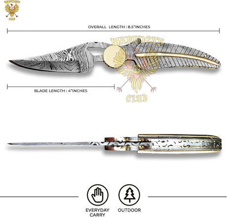 Cuchillo de caza plegable de Damasco hecho a mano