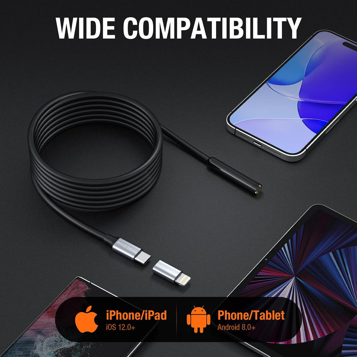 Camara de inspeccion endoscopio con 8 luces led