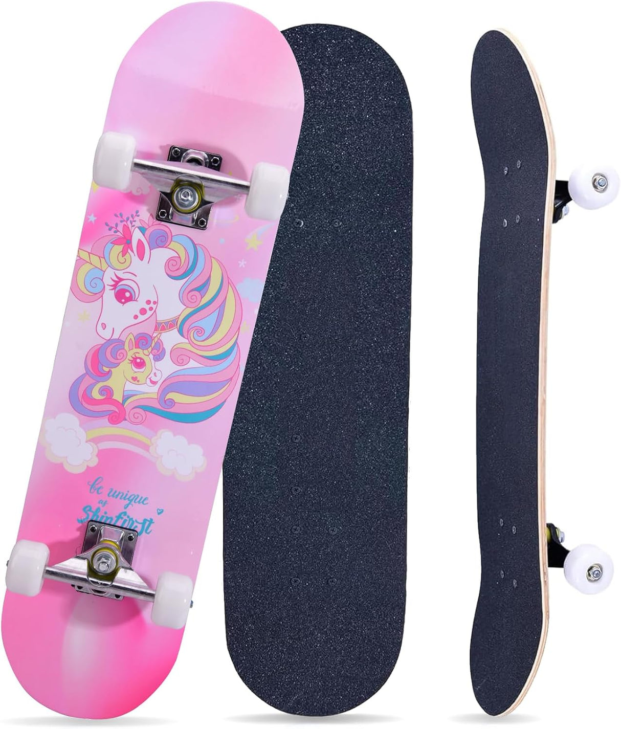 Patineta Completa de 31 Pulgadas con Diseño de Unicornio y Calavera