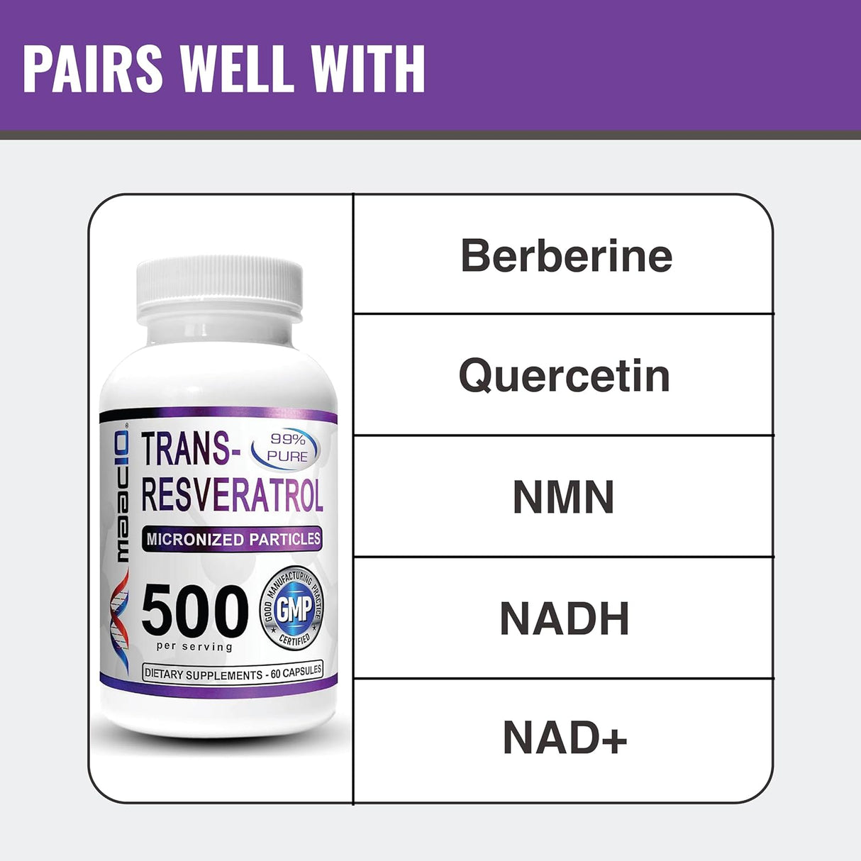 Suplement Trans-Resveratrol micronizado 180 cápsulas 3 pack