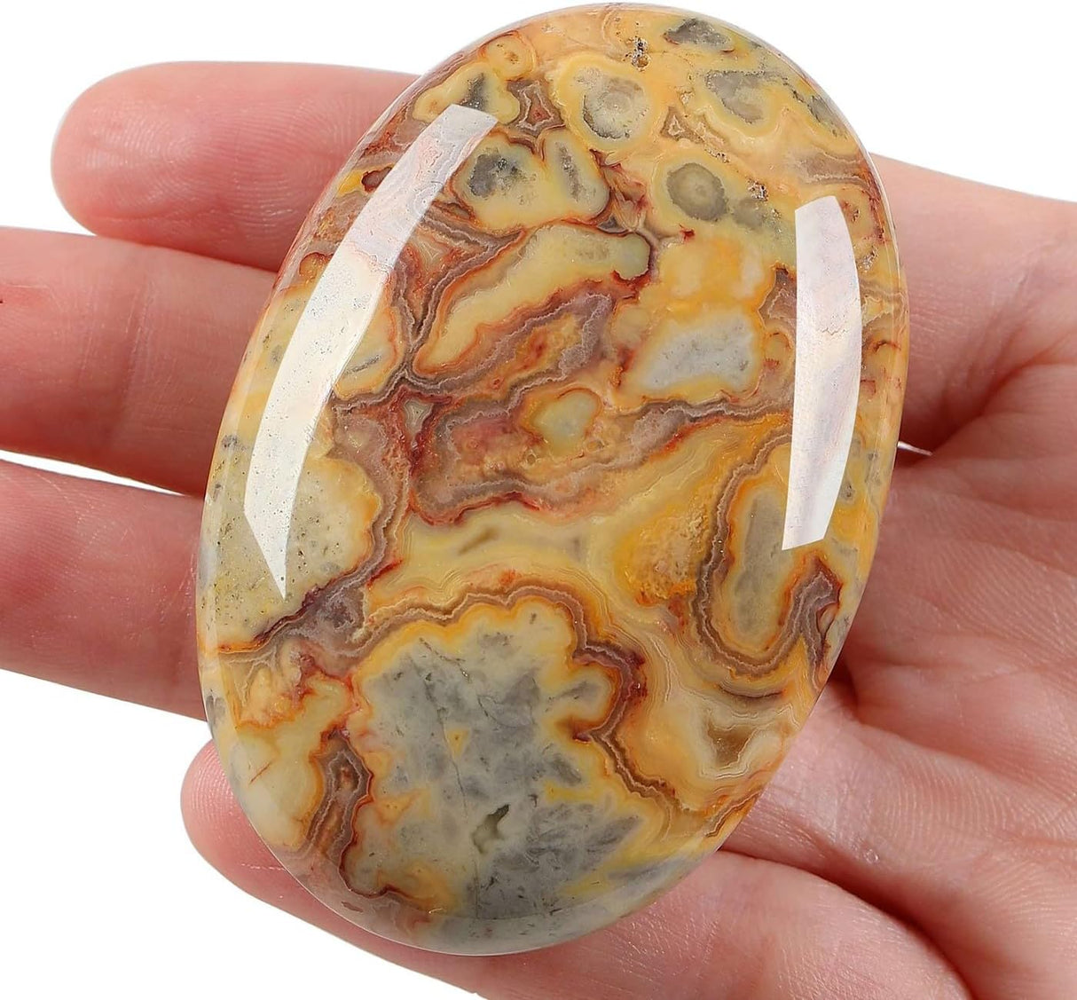 Piedra de Palma de Ágata Crazy Lace Amarilla 2.4" Energética