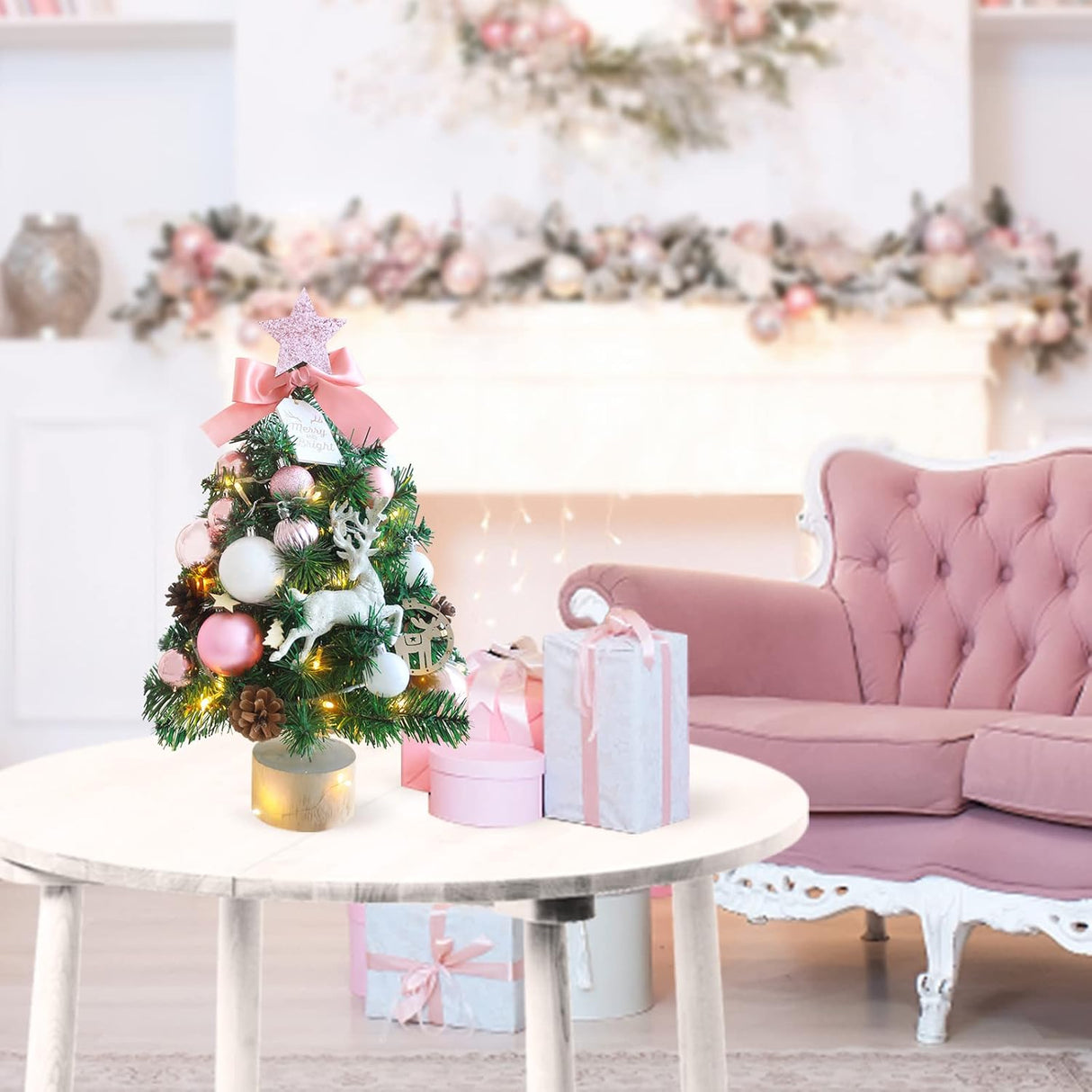 Árbol de Navidad Mini 18 ANMINY con Luces LED y Adornos