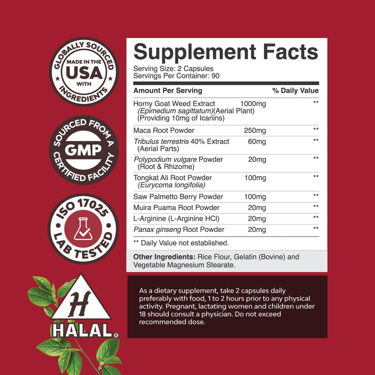 Hierba de cabra cachonda para realce masculino, extrafuerte halal hierba de cabra cachonda para hombres, complejo de 1590 mg con Saw Palmetto L, Arginina, Panax Ginseng y Tongkat Ali Extract Suplemento de testosterona para hombres