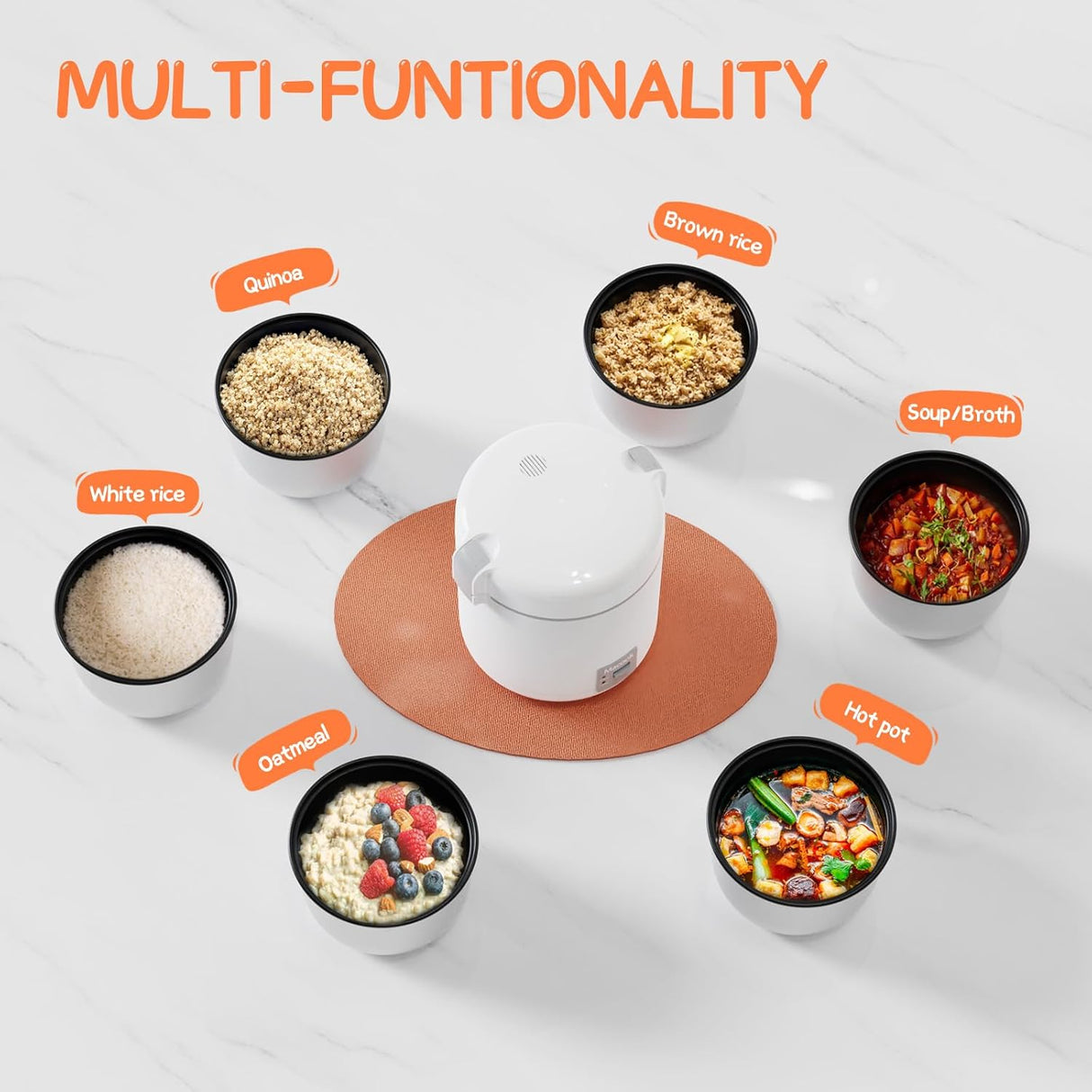 Mini Olla Arroz 1-1.5 Tazas, Cocina Fácil, Pot Removible