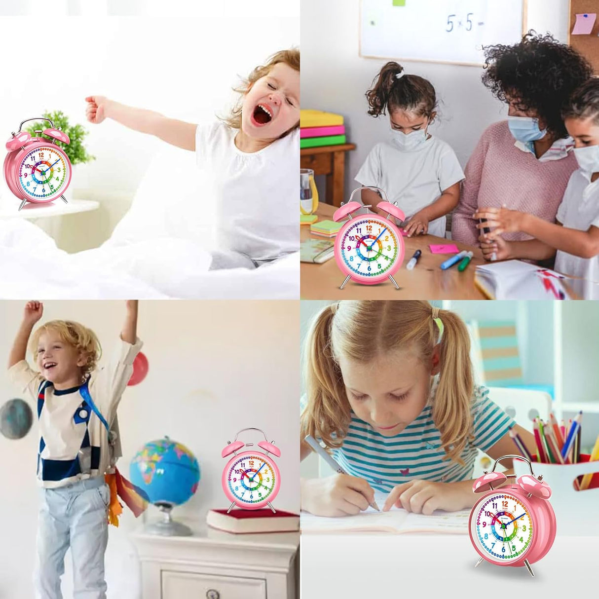 Reloj despertador analógico para niños, 4" con campanas dobles