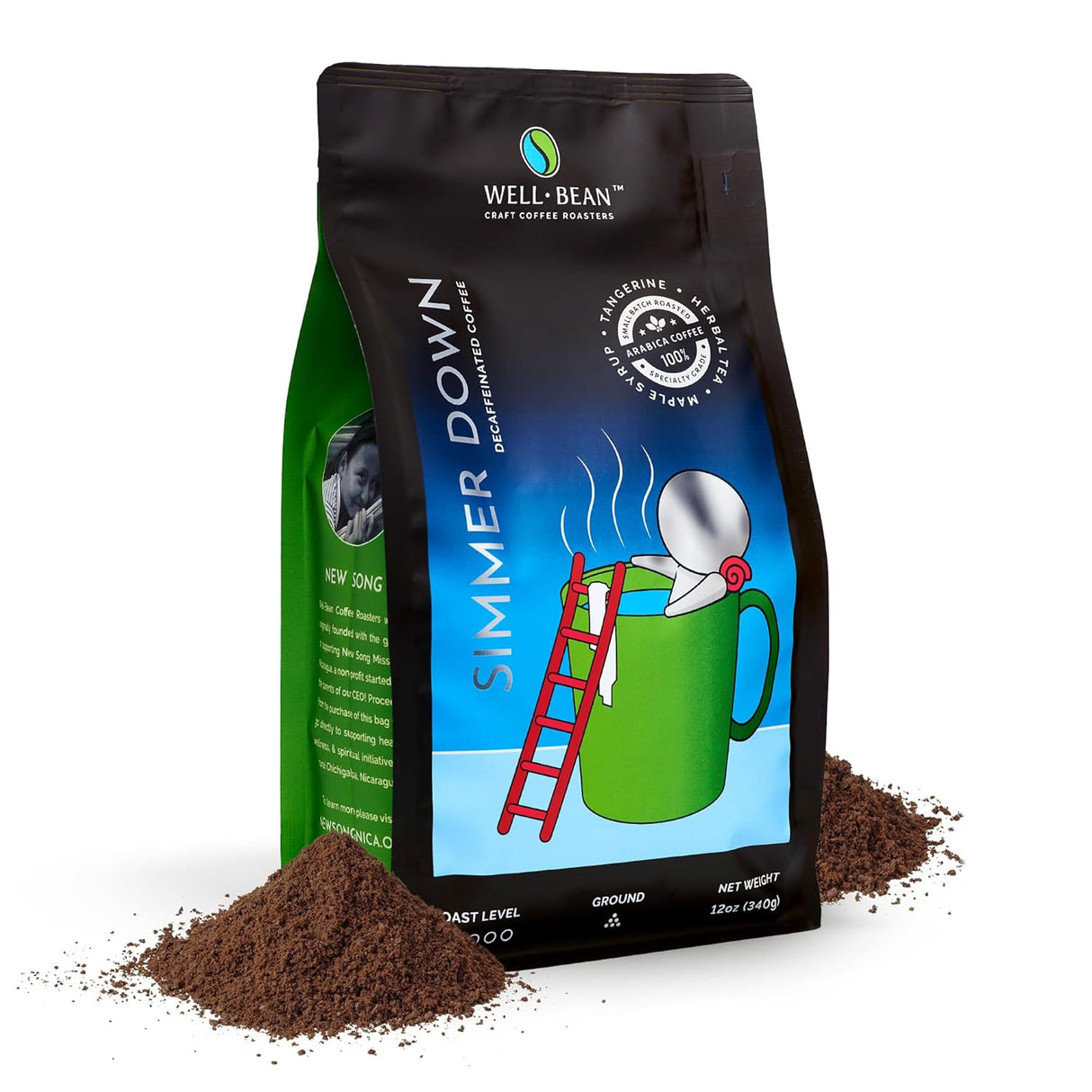 Café Molido Simmer Down - Well-Bean, Descafeinado Suizo 12 oz