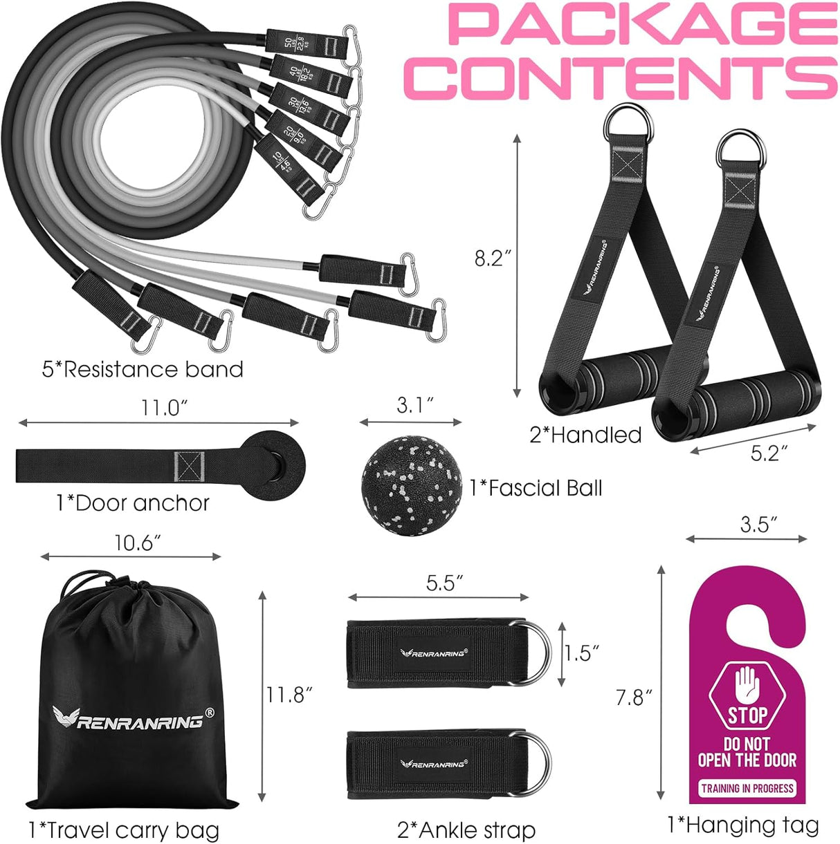 Bandas de Resistencia 150 lbs con Asas y Tobilleras Fitness