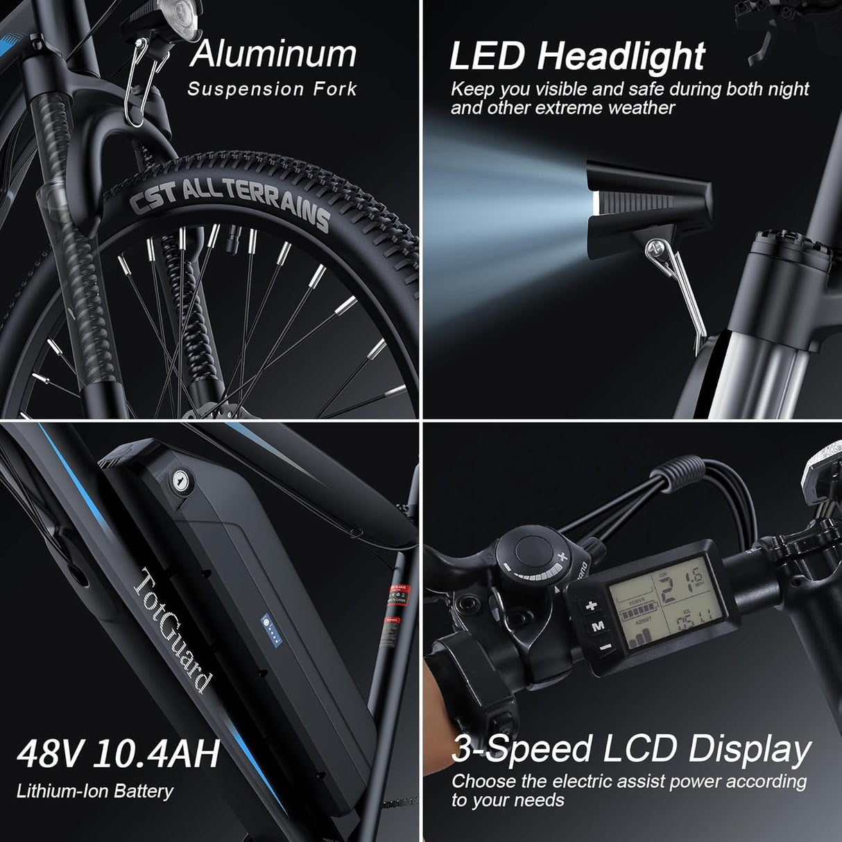 Bicicleta Eléctrica Wooken 750W, 55 millas, 21 velocidades