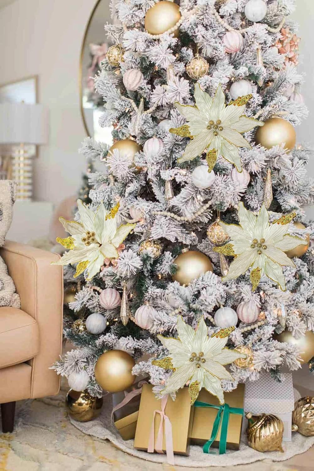 Flores Poinsettia Artificial Briful 12'' Set de 4 para Decorar