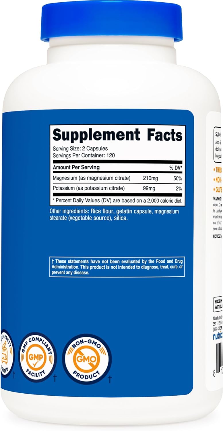 Citratos de Potasio y Magnesio, 240 Cápsulas, Sin OMG/Gluten