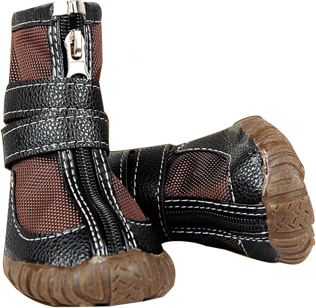 Botas grandes de cuero sintético para perro, botas de invierno impermeables para perro, botas para lluvia antideslizantes, Marrón