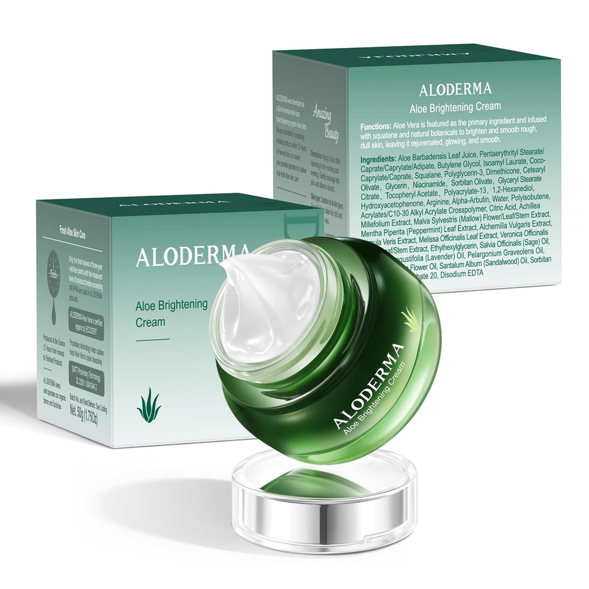 Crema facial iluminada con aloe vera 80% orgánico Aloderma