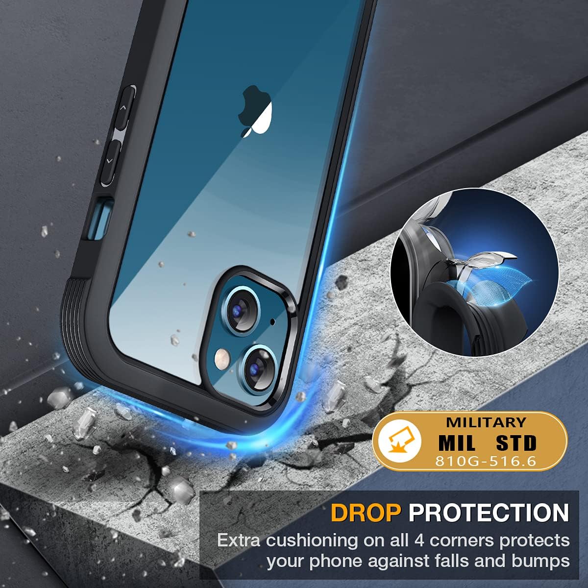 Miracase Funda compatible con iPhone 13 de 6.1 pulgadas, actualizada 2021, carcasa transparente de vidrio de cuerpo completo con protector de pantalla integrado de vidrio templado 9H para iPhone 13, color negro