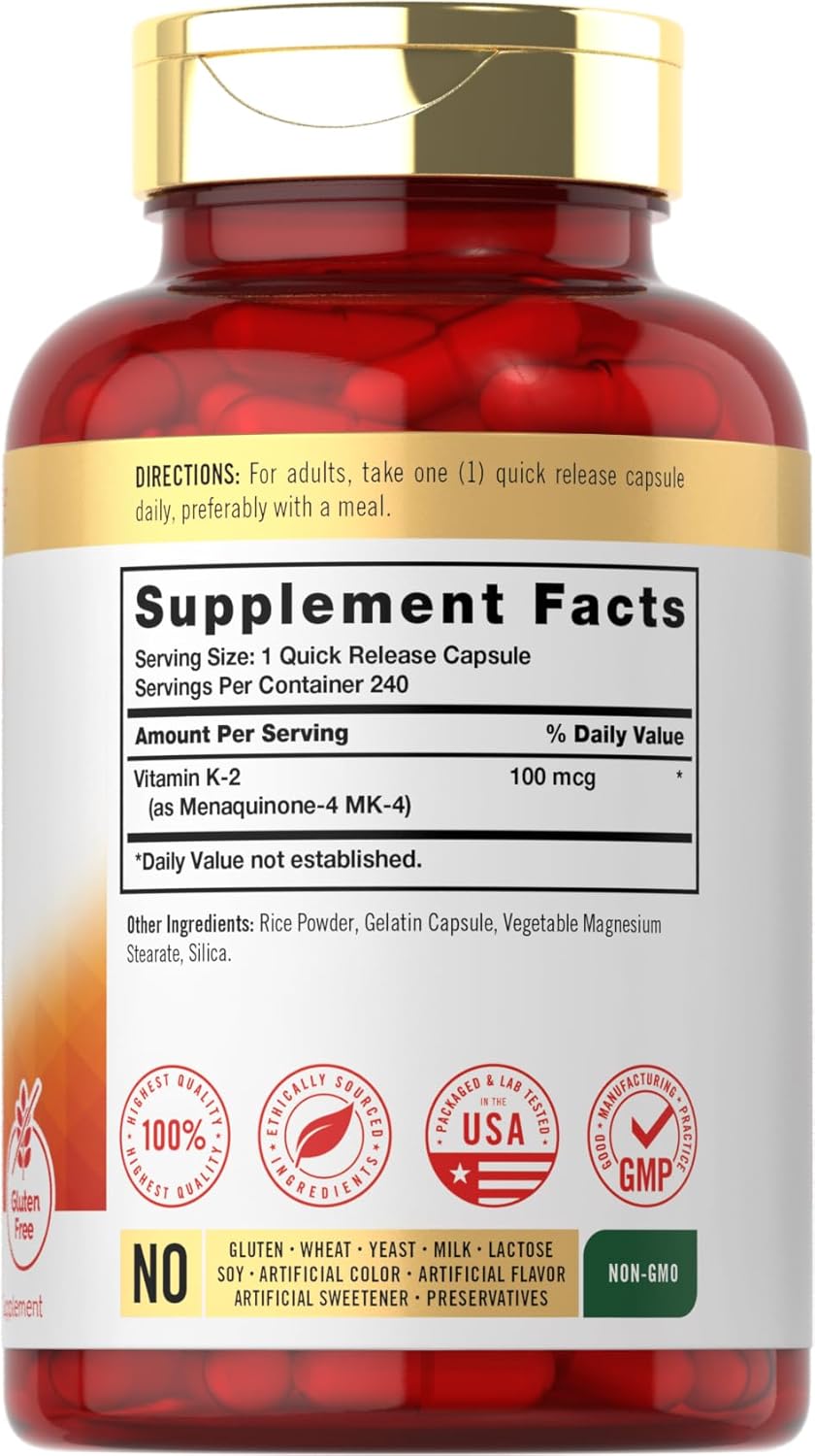 Suplemento de Vitamina K2 Carlyle 100 mcg, 240 cápsulas