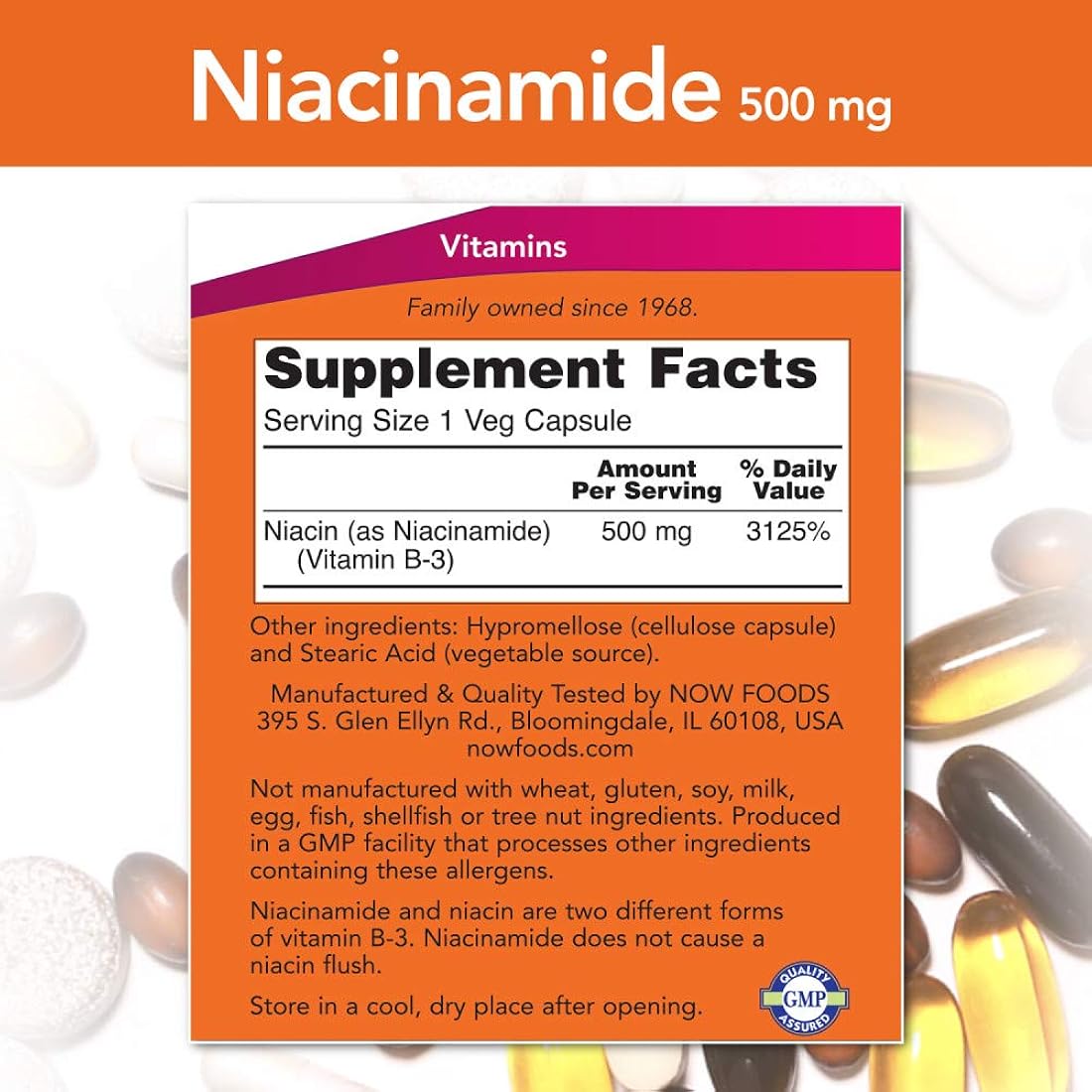 Suplemento Niacinamida 500 mg de vitamina B-3 100und 3 pack