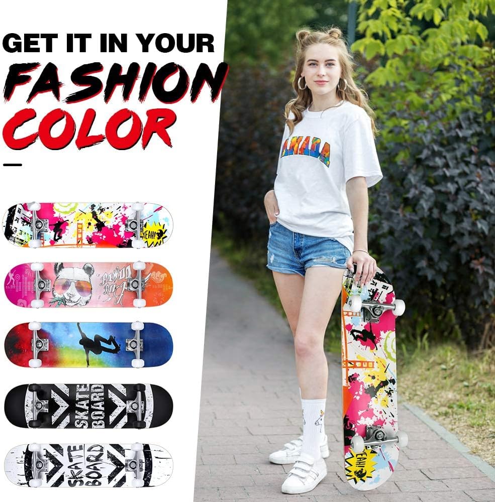 Patineta Completa para Principiantes, 31 x 8 pulgadas, Deck Doble Kick