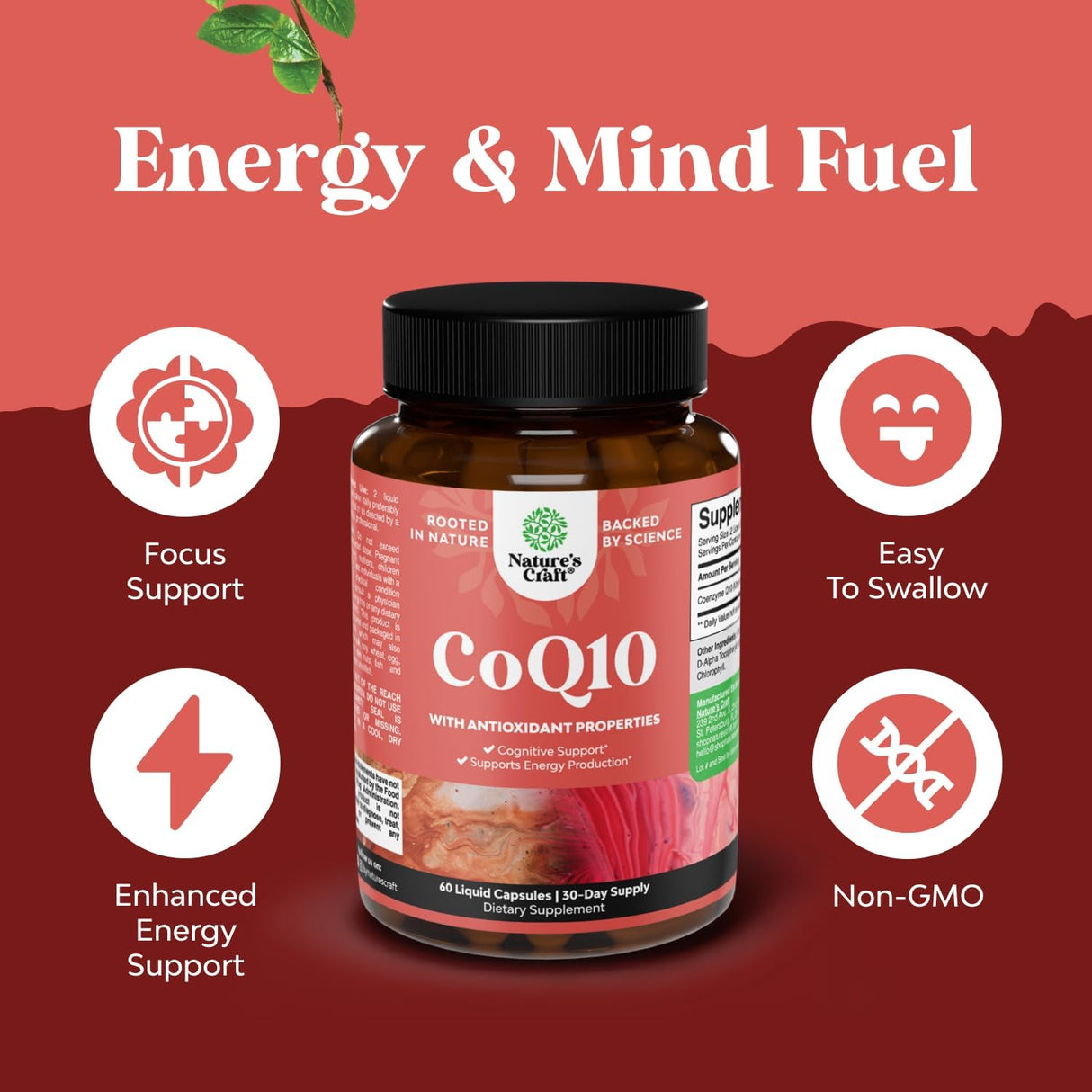 CoQ10 Líquido 200mg Suplemento, Alta Absorción, Salud Cardiaca