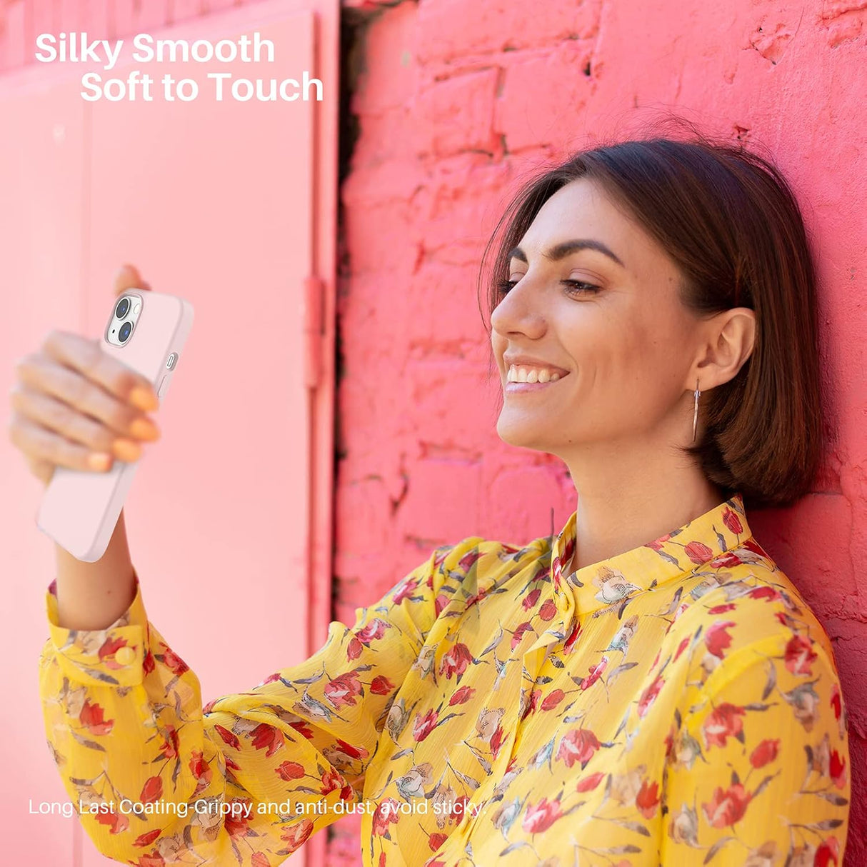 ORNARTO - Funda compatible con iPhone 3 y iPhone 13 Pro, goma de gel suave de 3 capas de silicona líquida delgada, 15,5 cm, rosa tiza