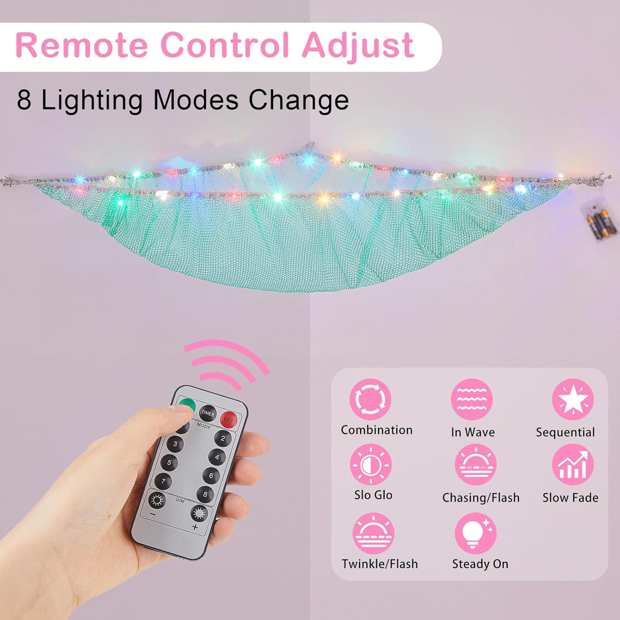 Hamaca para peluches Basumee con luz LED y control remoto