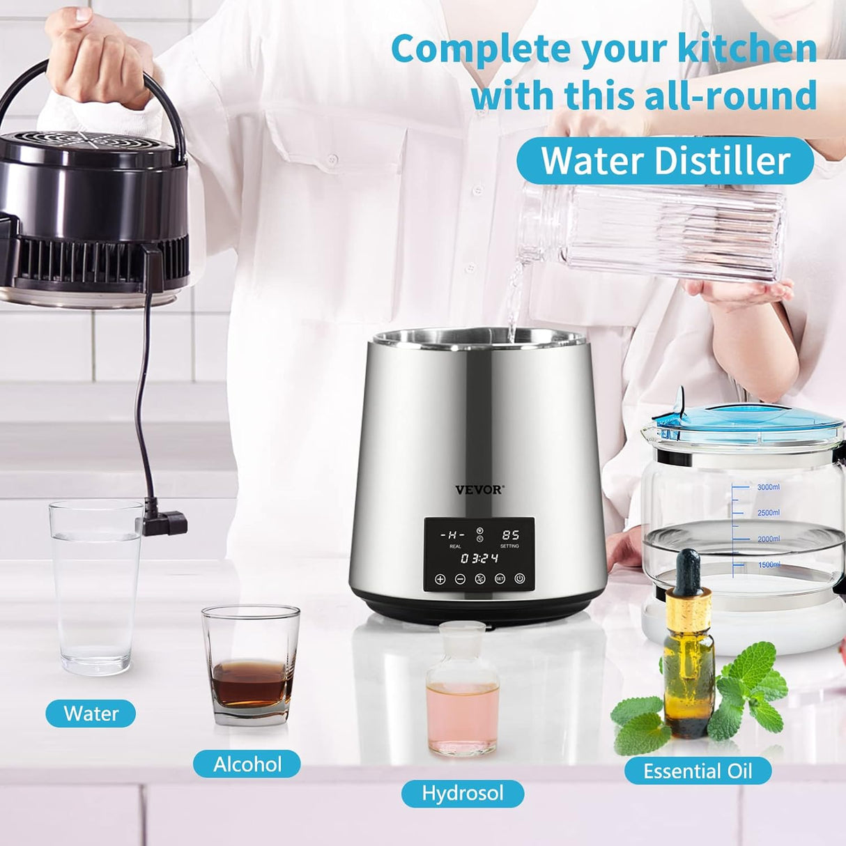 Destilador de Agua de Acero Inoxidable con Pantalla Dual