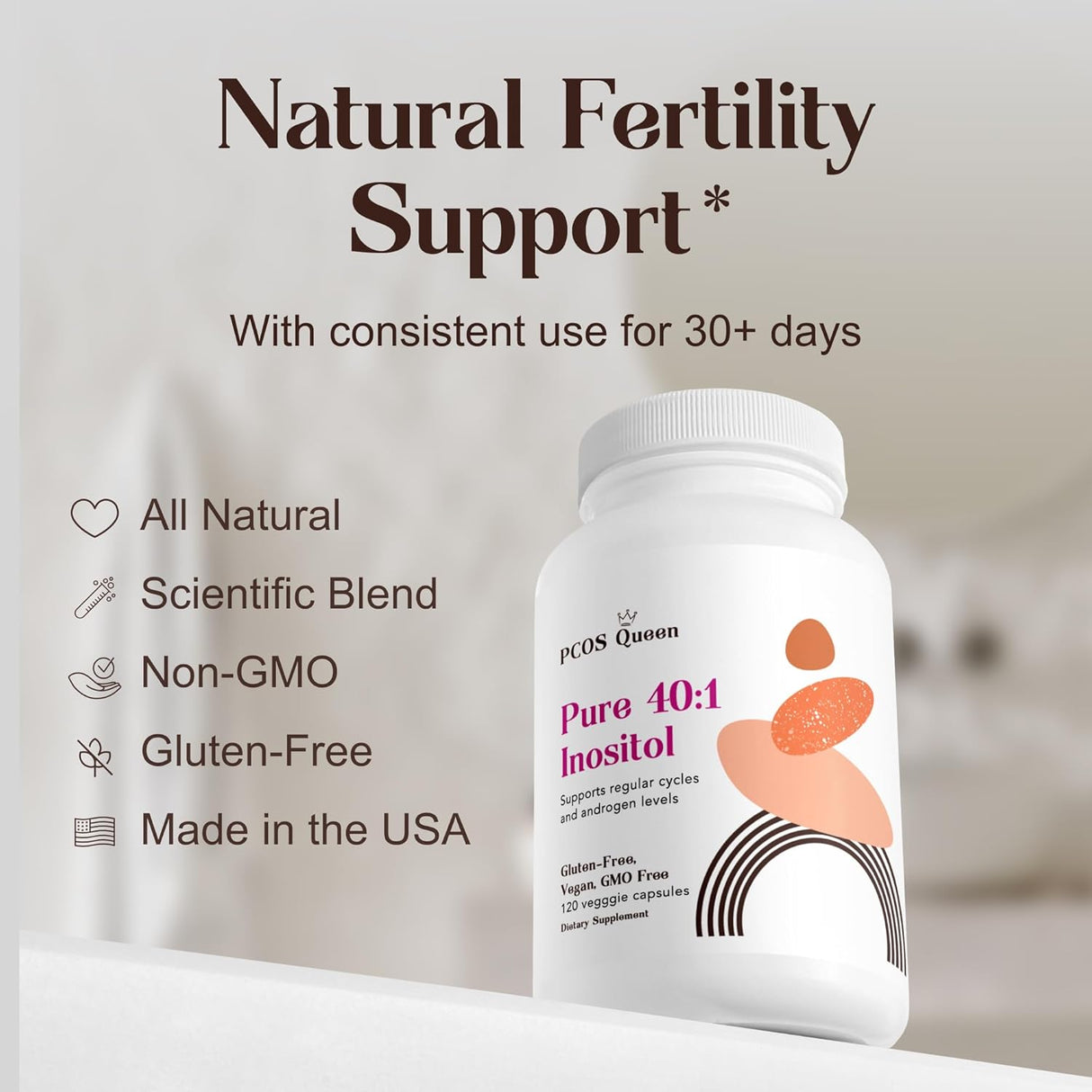 Pure 40:1 Inositol Myo+D-Chiro para Mujeres - Fertilidad y Piel - 3 Botellas