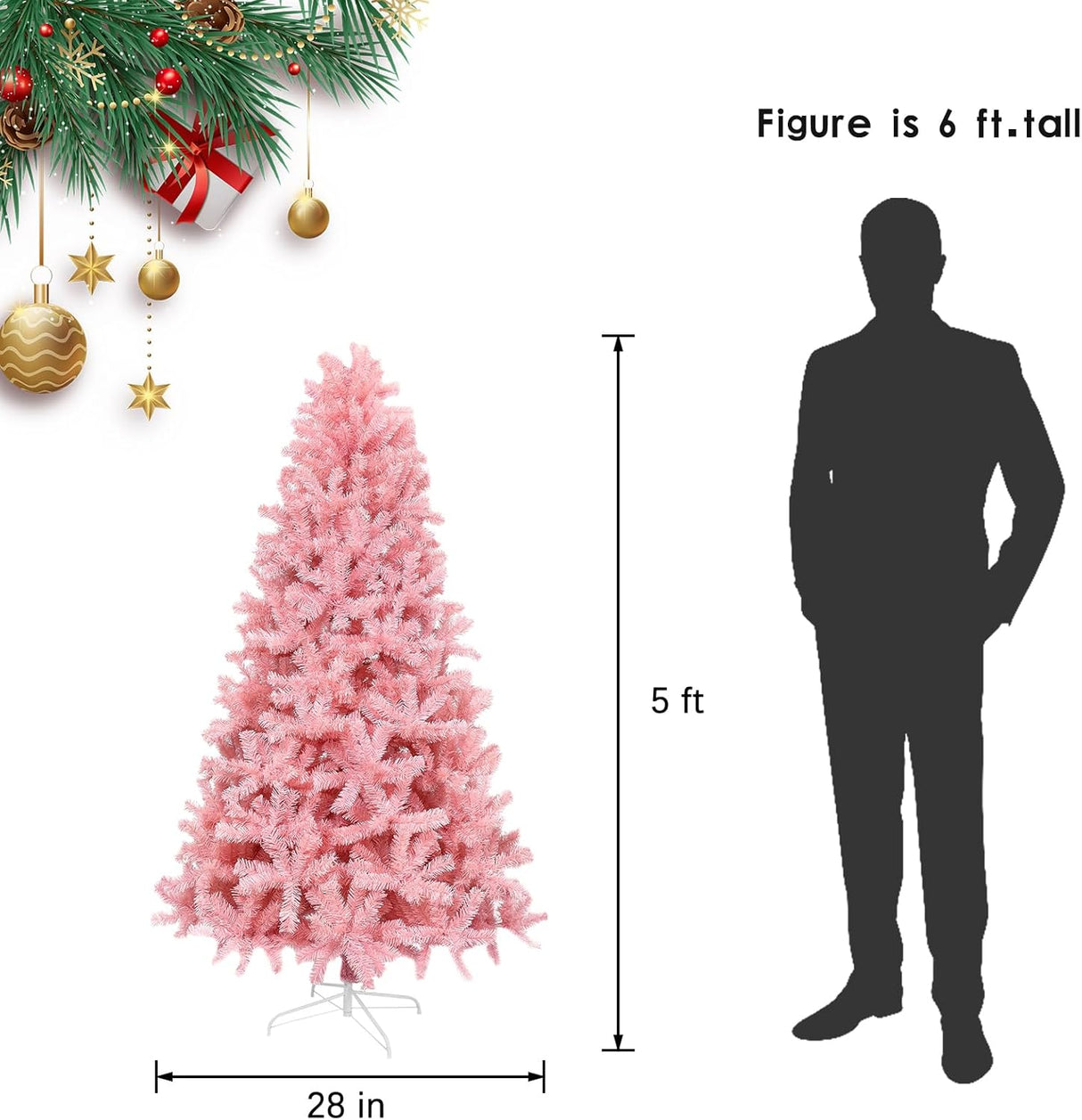 Árbol de Navidad Artificial de 5ft con Base Metálica Plegable