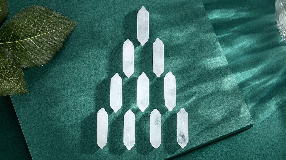 Juego de 10 varitas de cristal curativo de cuarzo transparente