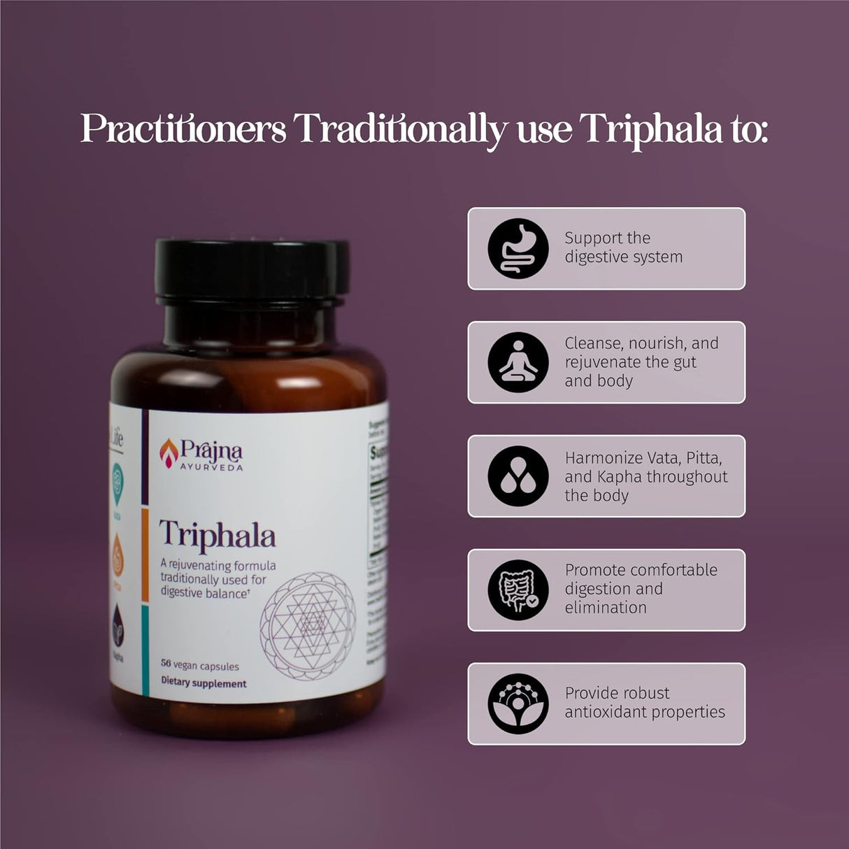 Suplemento Ayurveda Triphala con Amla, Haritaki y Bibhitaki