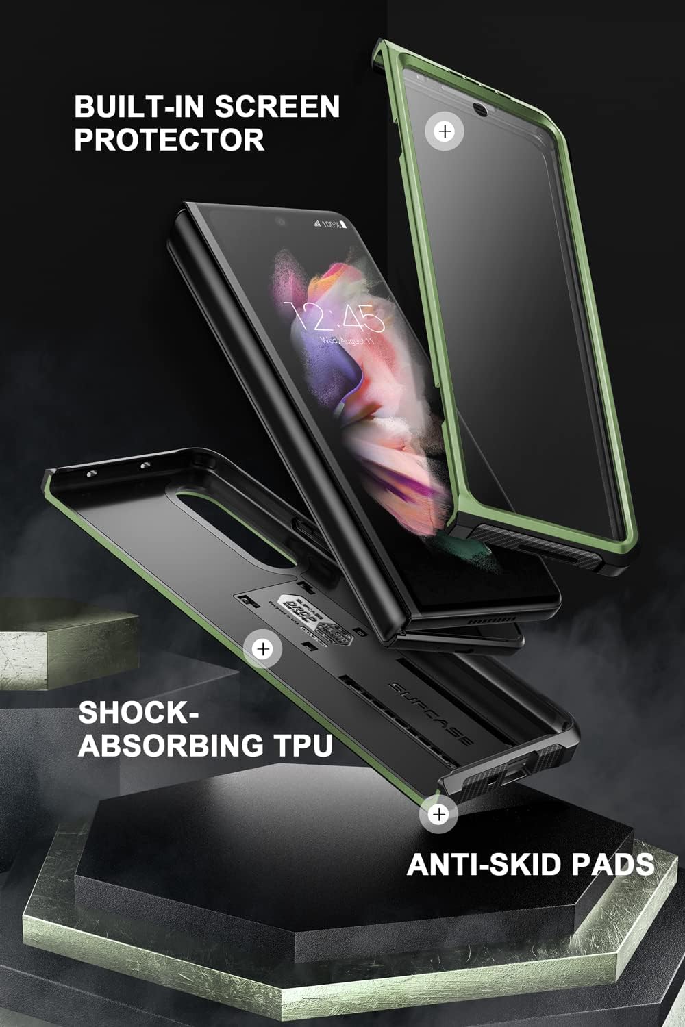 SUPCASE Unicorn Beetle - Funda protectora para Galaxy Z Fold 3 5G (2021), resistente clip para cinturón a prueba de golpes, con protector de pantalla integrado y soporte (Guldan)