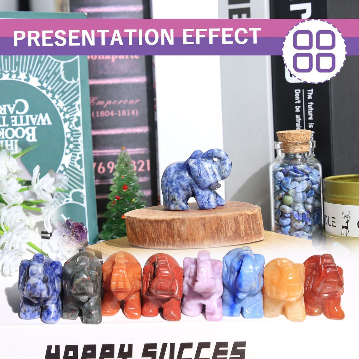 QINJIEJIE Decoración de elefante, cristales de sodalita azul