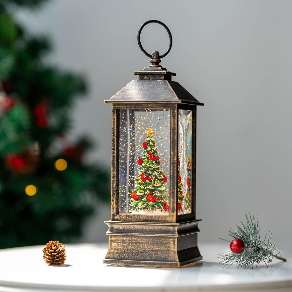 Lanterna Musical con Nieve, Árbol de Navidad, USB/Batería