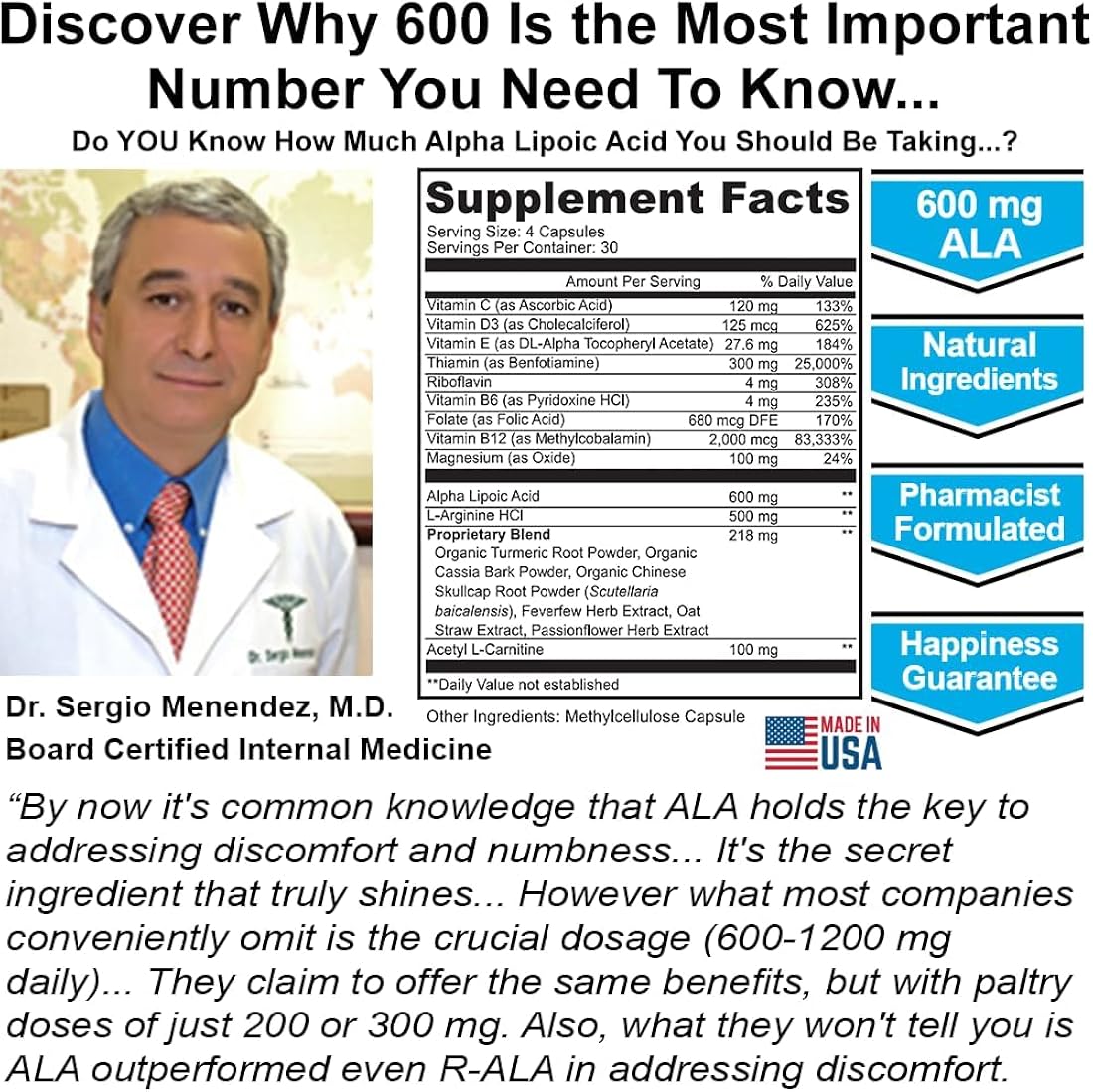 Suplemento Soporte de neuropatía vitaminas, minerale