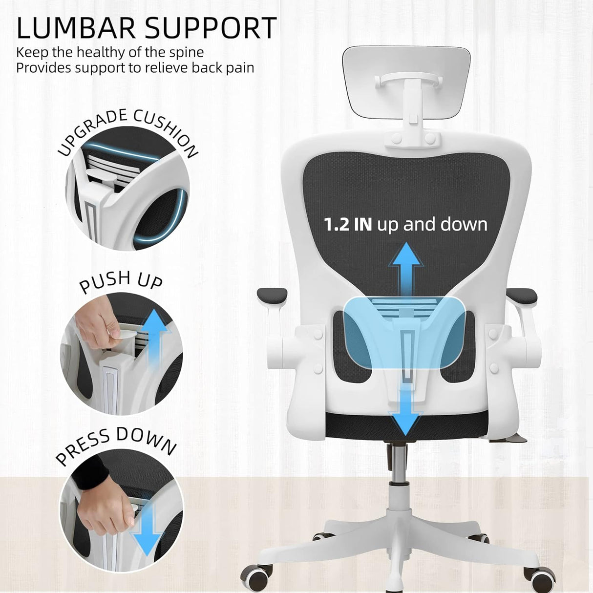 Oficina Silla Ergonómica con Soporte Lumbar y Reposacabezas 3D