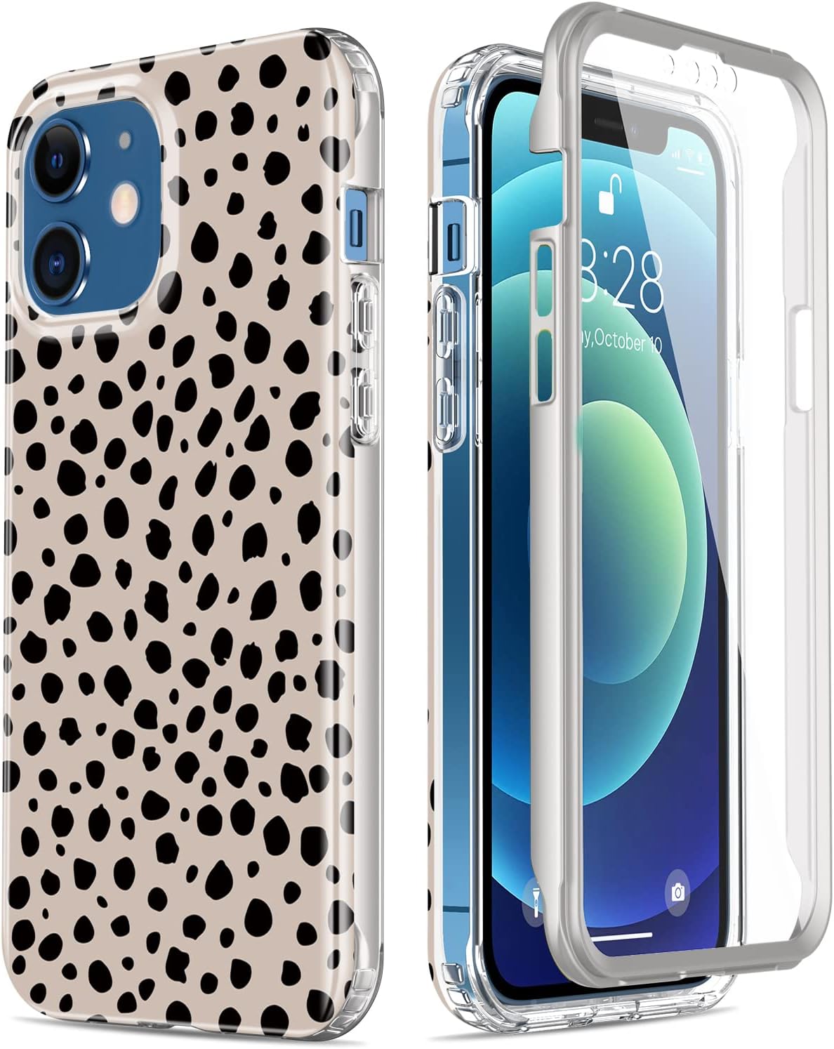 ESDOT Funda para iPhone 12, iPhone 12 Pro con protector de pantalla integrado, funda resistente con diseños de moda para mujeres y niñas, funda protectora para iPhone 12/12 Pro de 6.1 pulgadas, elegante guepardo