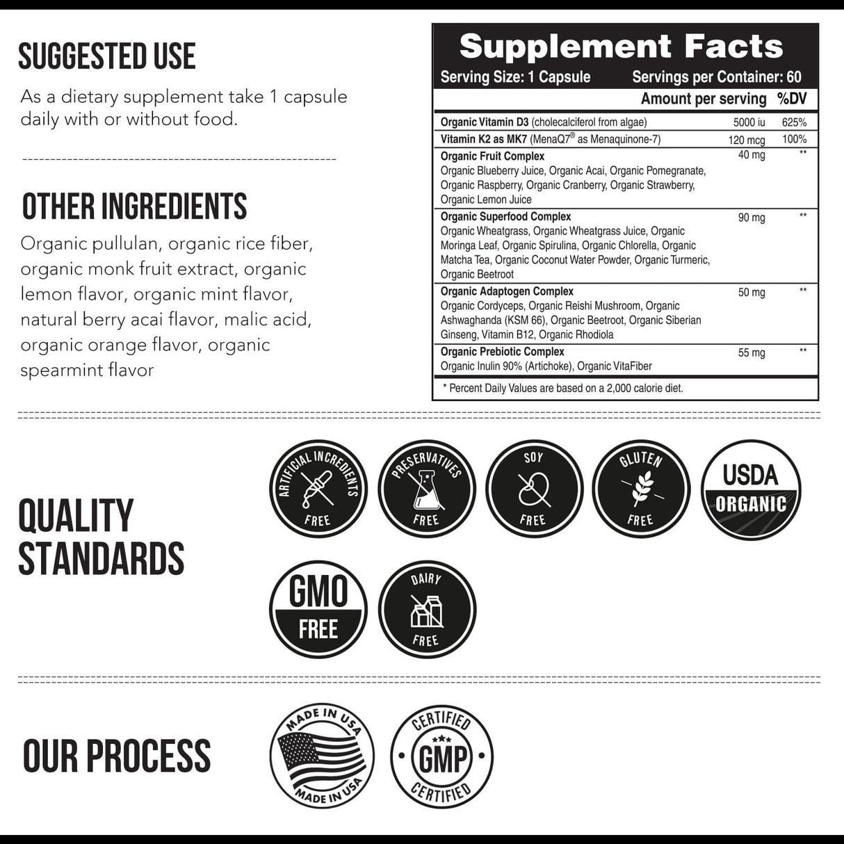 Planta orgánica D3 + K2 con prebióticos y superalimentos