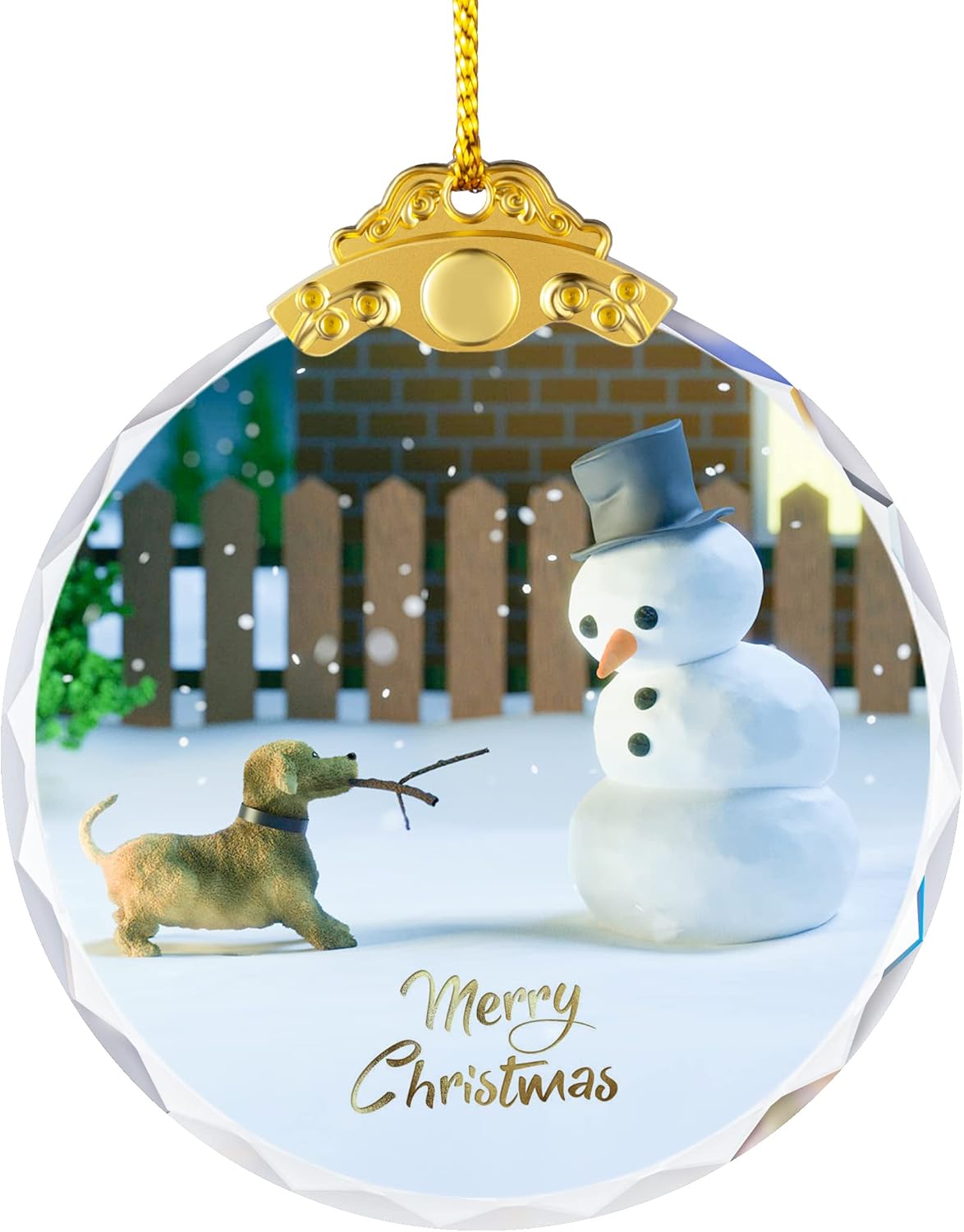 Adorno colgante de Navidad perro y muñeco de nieve