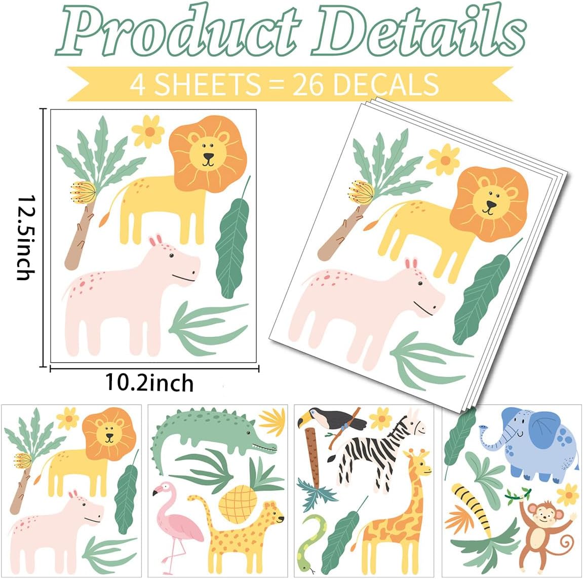 Vinilos de Pared AOWDIAO, Animales Safari para Niños, Decoración