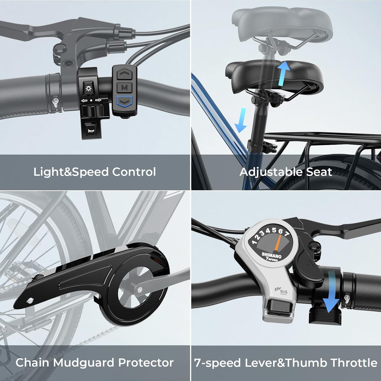 Bicicleta eléctrica Jasion Roamer 1200W, 60 millas, 7 velocidades