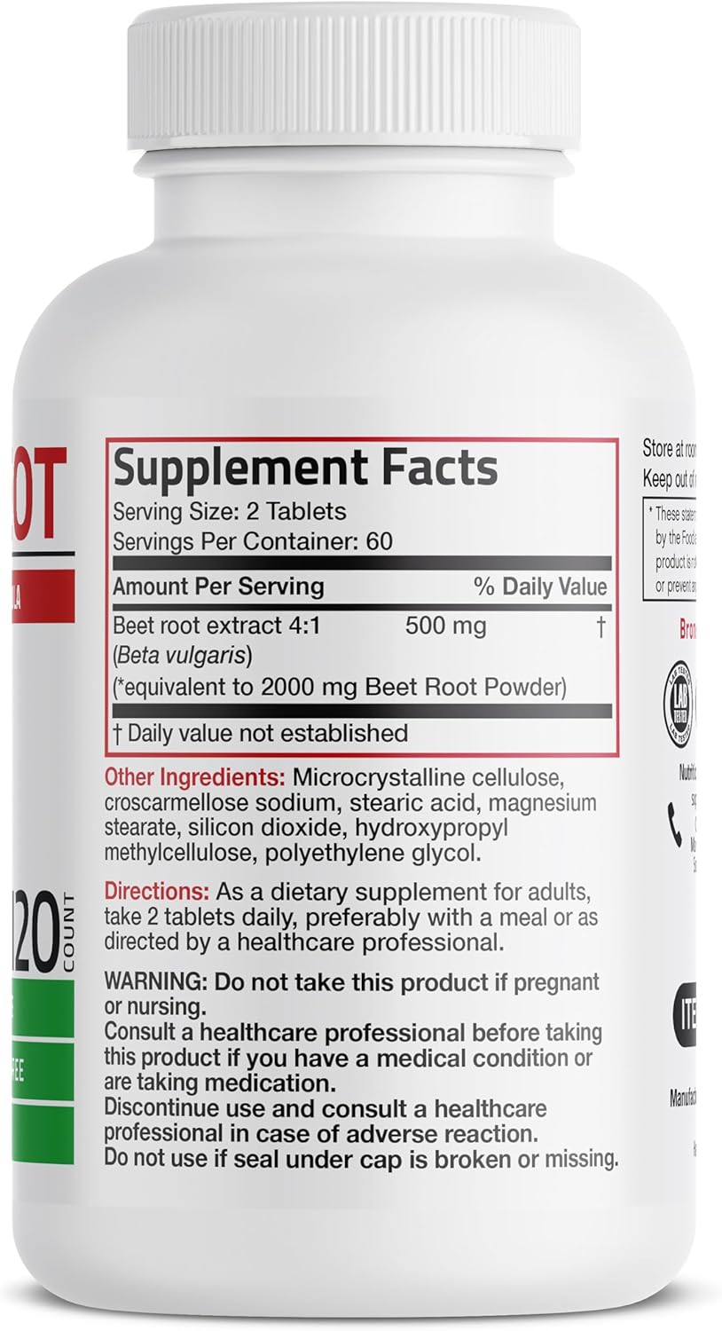 Suplemento de Remolacha Bronson, 120 Tabletas Vegetales, 2000mg
