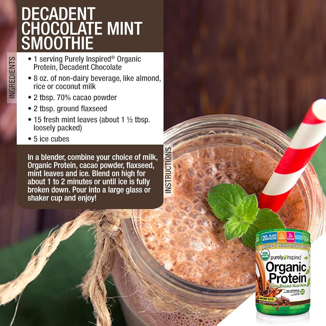 Polvo de batido de proteínas orgánicas.